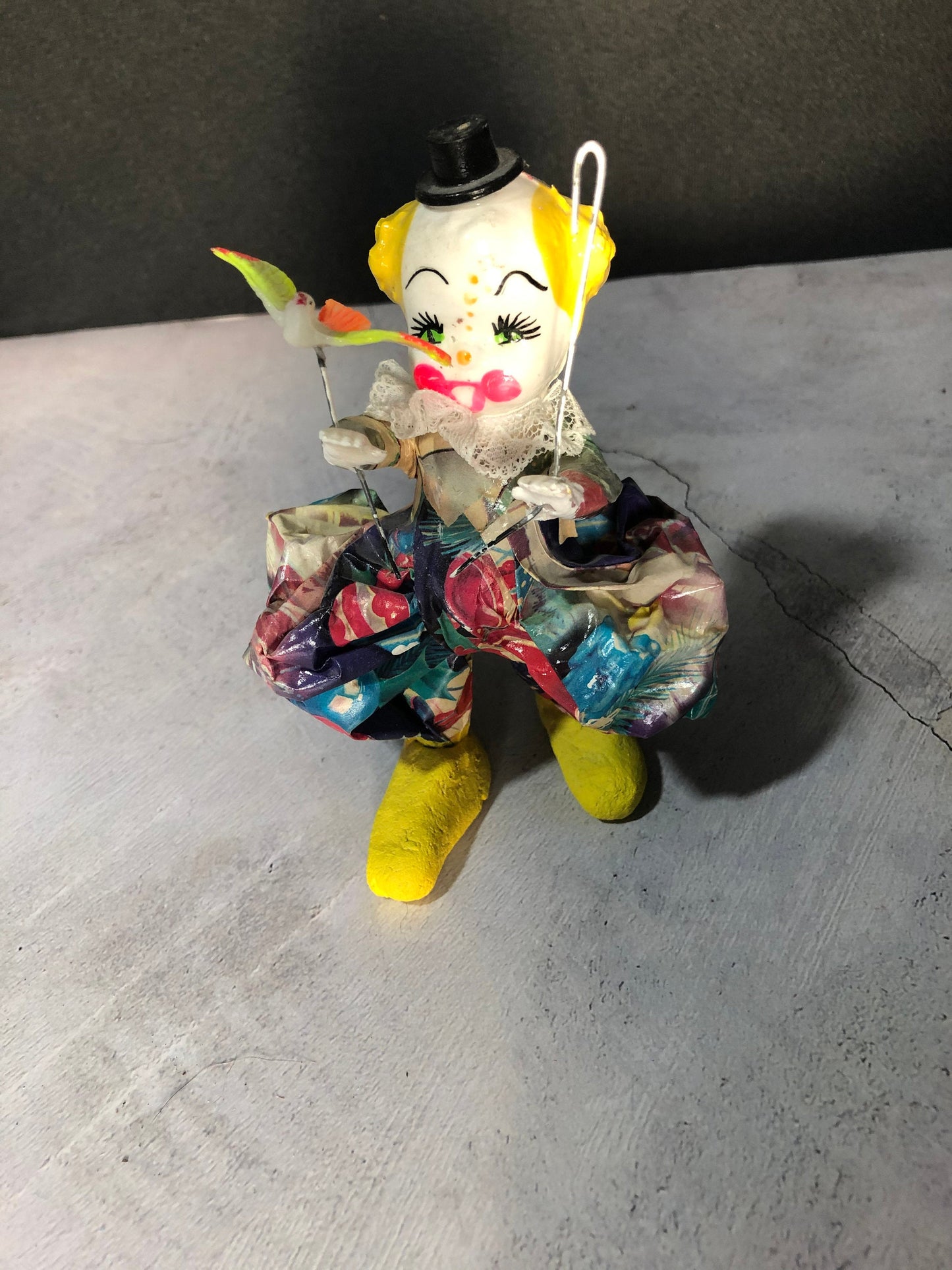 Vintage Hecho En Mexico Rare Paper Mache Clown Figurine with Birds