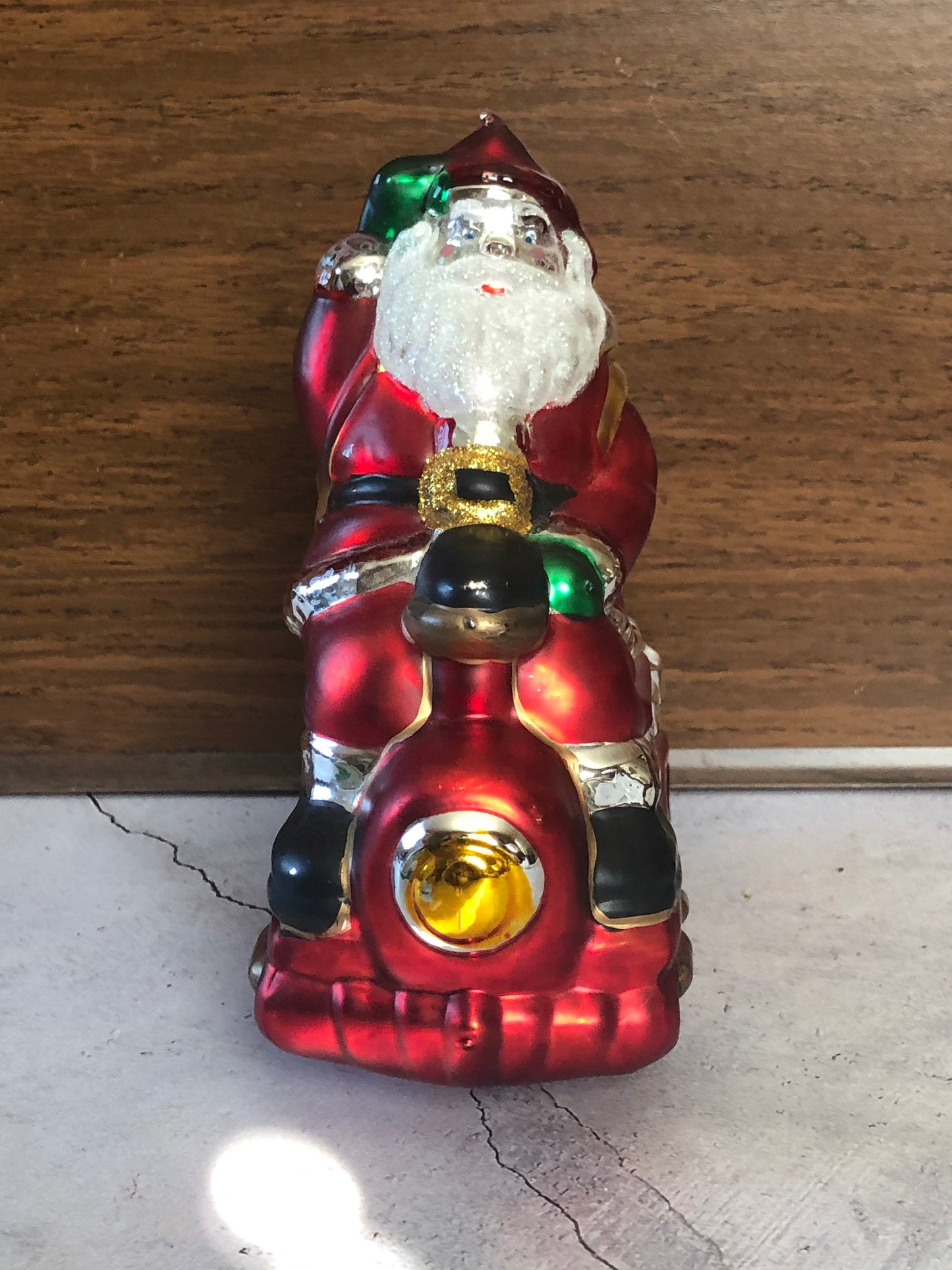 Department 56 Handblown Mercury Glass Santa and Toys on a Train (broken hanger)