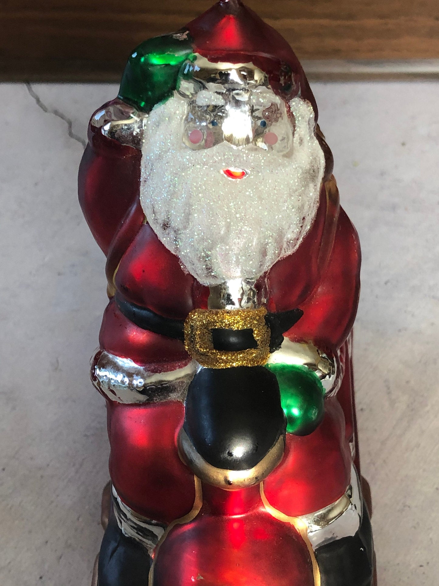 Department 56 Handblown Mercury Glass Santa and Toys on a Train (broken hanger)