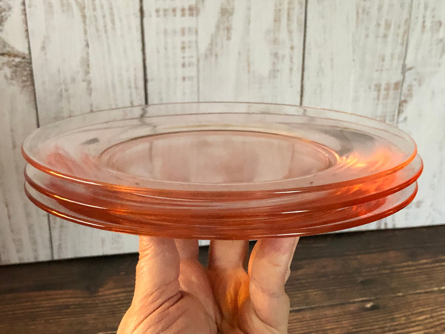 Blush Pink Vintage Depression Glass Salad or Dessert Plates, Pink Glass Luncheon Plates, Three Pink Glass Plates (sold separate)