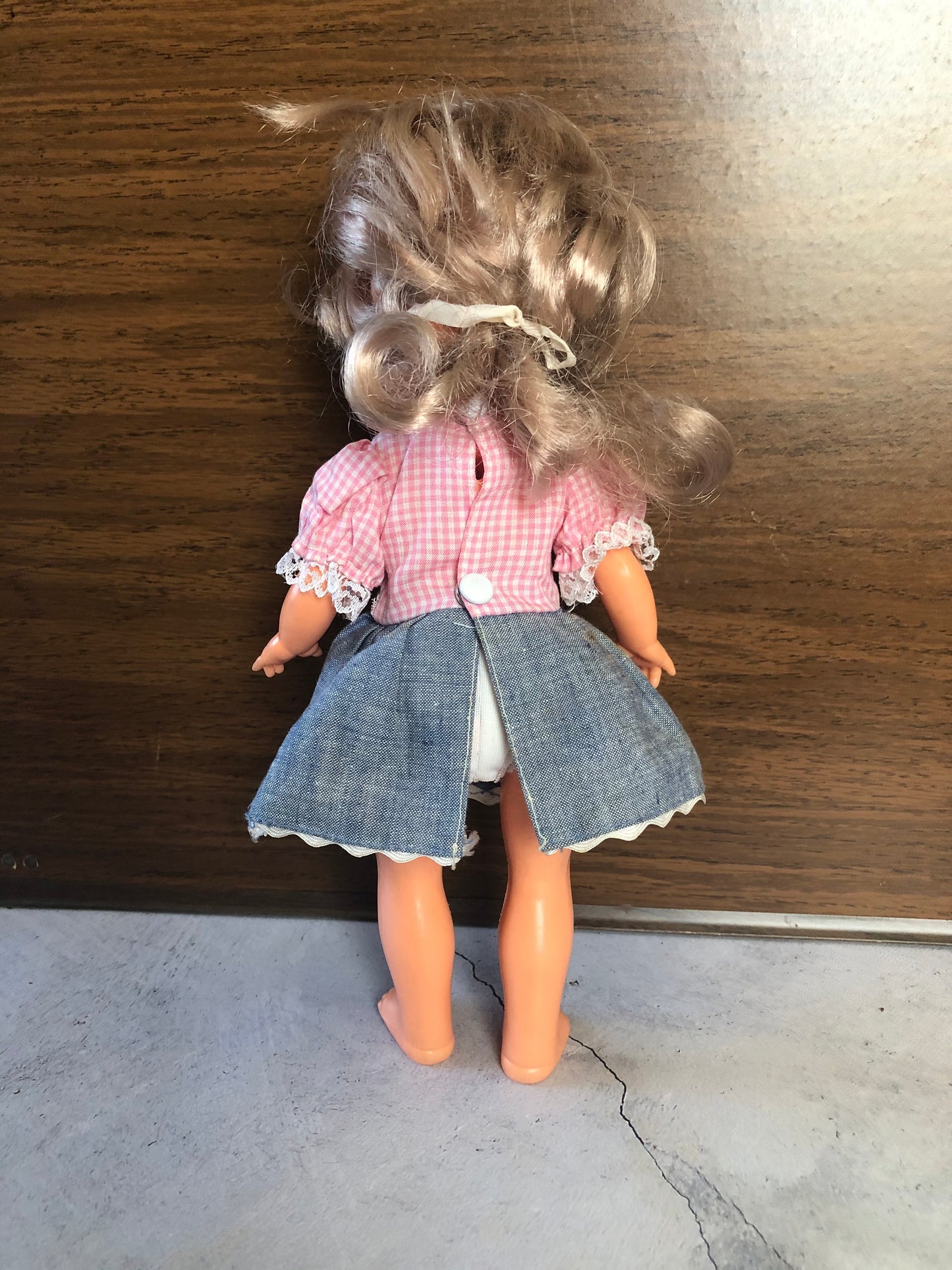 Vintage Playmates Precious Playmates Poseable Jointed Doll in Levi Dress and Pink Shirt, Vintage Collectible Playmates Doll #6123