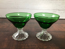 Load image into Gallery viewer, Vintage 1950s Anchor Hocking Boopie Forest Green Sherbet Dessert Glasses, Forest Green Bubble Stem Sherbet Glasses (Set of 2)
