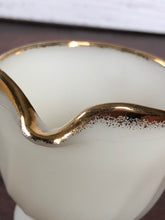 Load image into Gallery viewer, 1950s Fire King Gold Swirl Anniversary Cream &amp; Sugar Bowls, MCM Vintage Milk Glass Set, Gold Trim Milk Glass, Vintage Anchor Hocking
