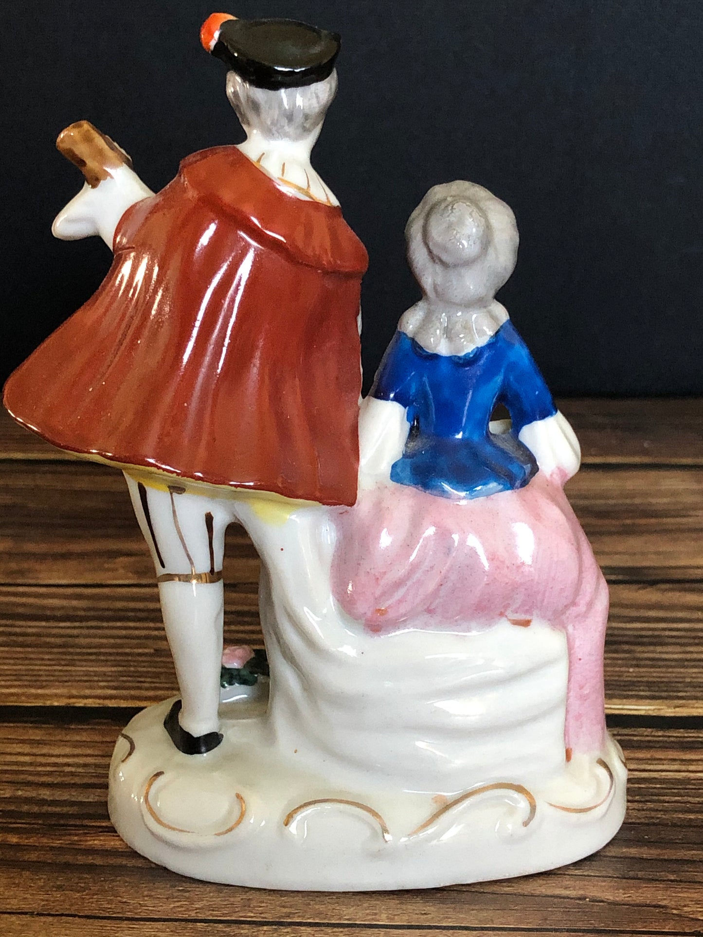 Vintage Occupied Japan Colonial Couple Playing Music Figurine, Porcelain Colonial Couple