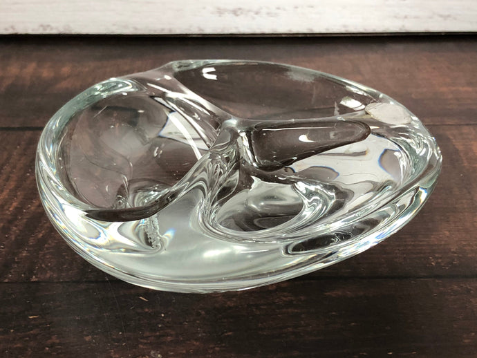 Mid Century Modern Thick Hand Blown Three 3 Chamber Crystal Clear Glass Dish from Action International, MCM Heavy Glass Dish
