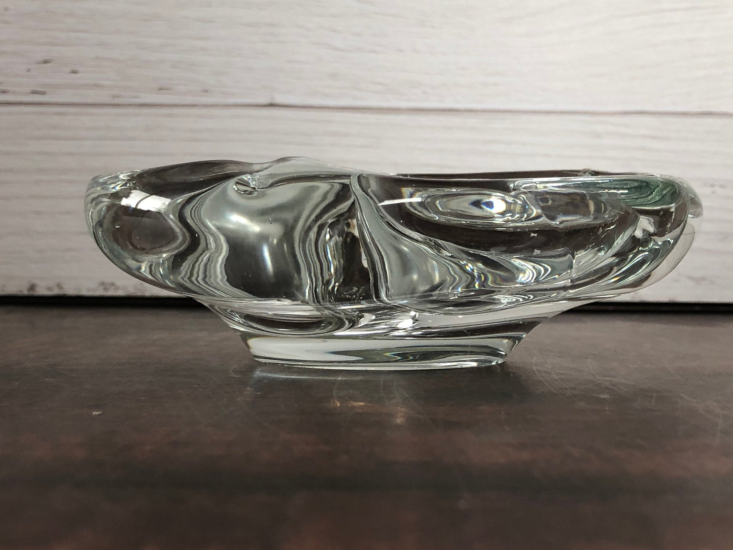 Mid Century Modern Thick Hand Blown Three 3 Chamber Crystal Clear Glass Dish from Action International, MCM Heavy Glass Dish