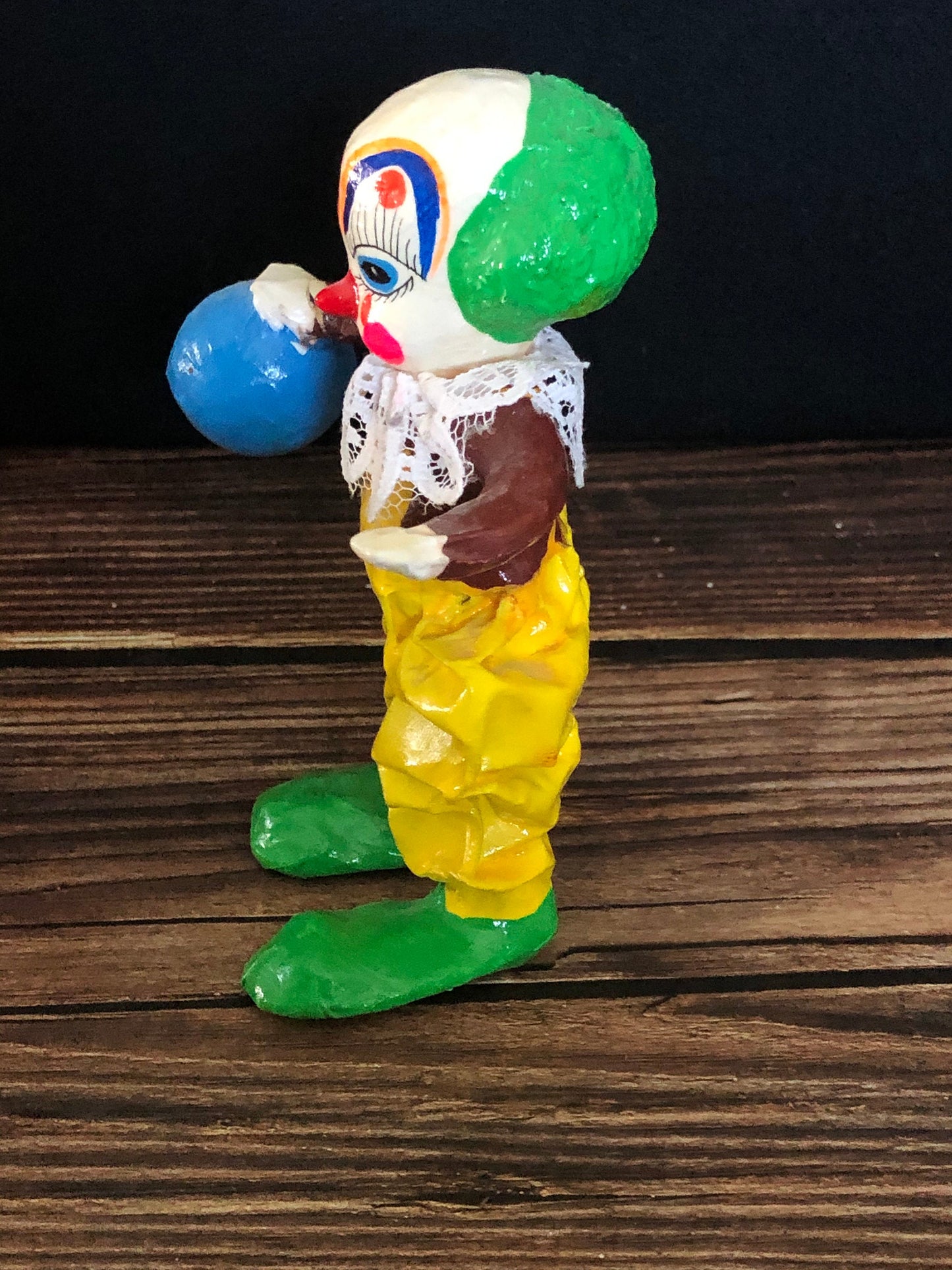 Vintage Hecho En Mexico Paper Mache Clown Figurine Holding Ball