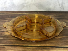 Load image into Gallery viewer, Vintage Amber Glass 6 Piece Appetizer Tray, Amber Glass Six Piece Relish Tray, Five Glass Compartments
