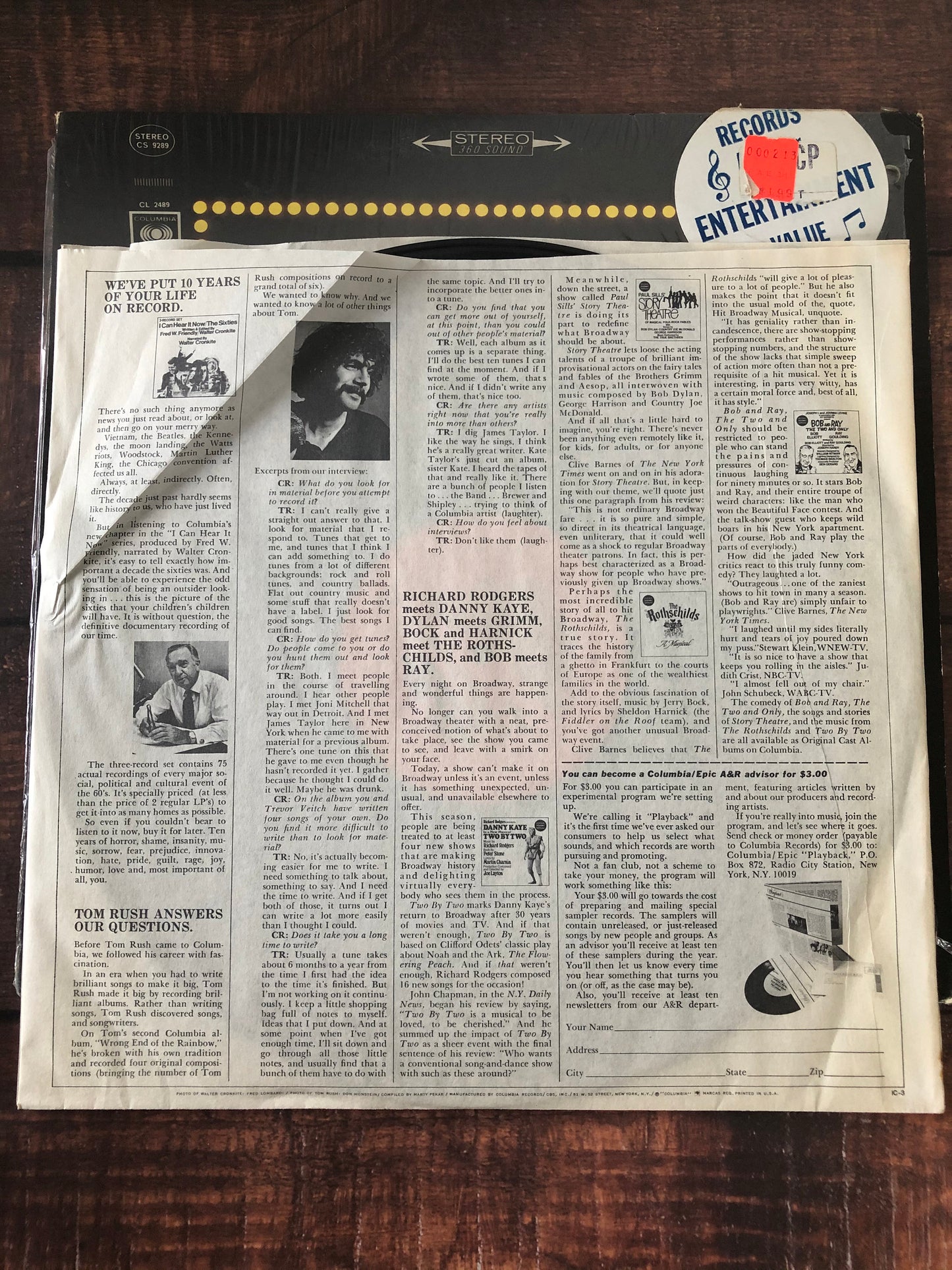 1960s Columbia Jerry Vale Greatest Moments on Broadway CS 9289 LP Record Album Vinyl