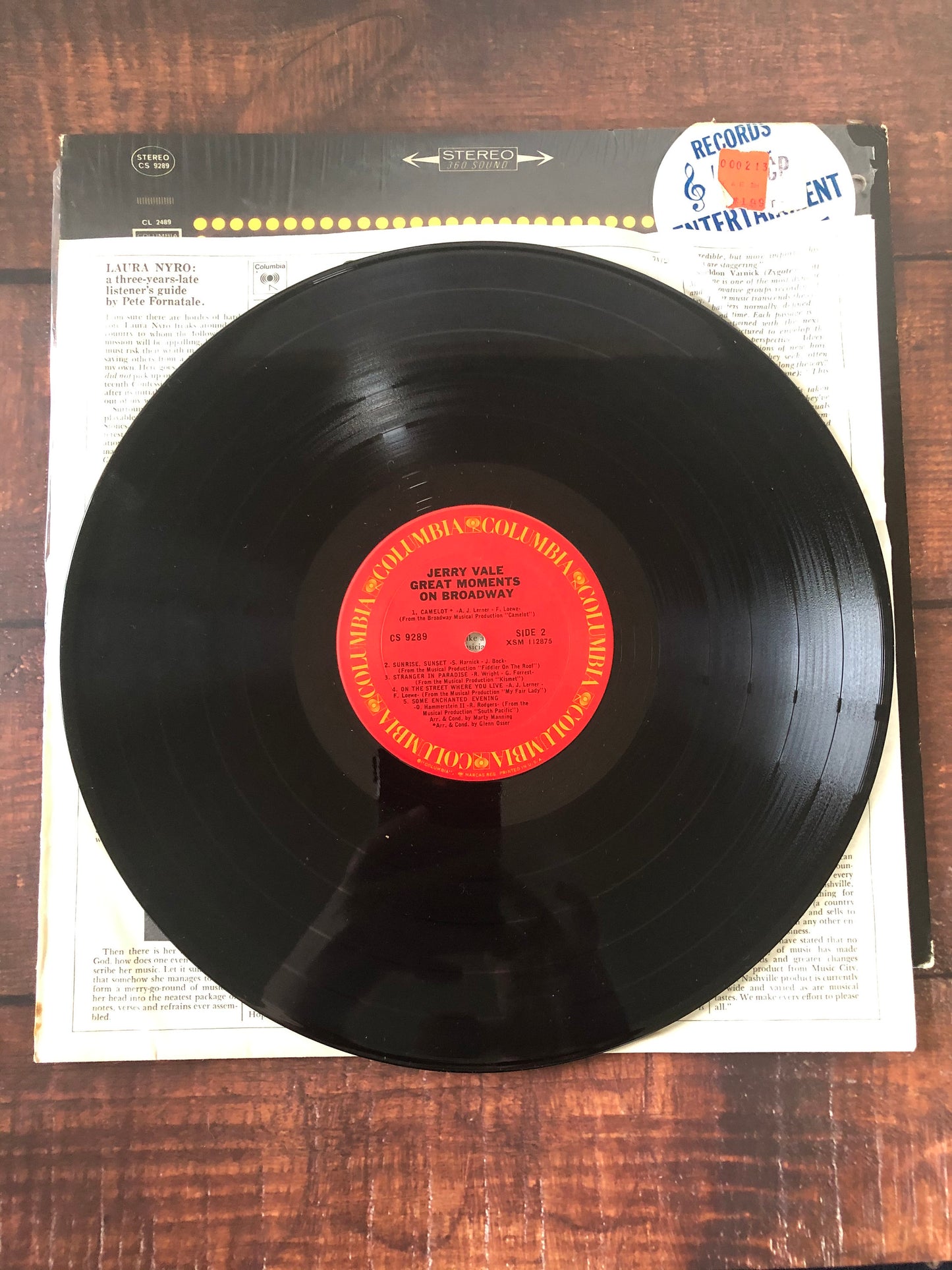 1960s Columbia Jerry Vale Greatest Moments on Broadway CS 9289 LP Record Album Vinyl