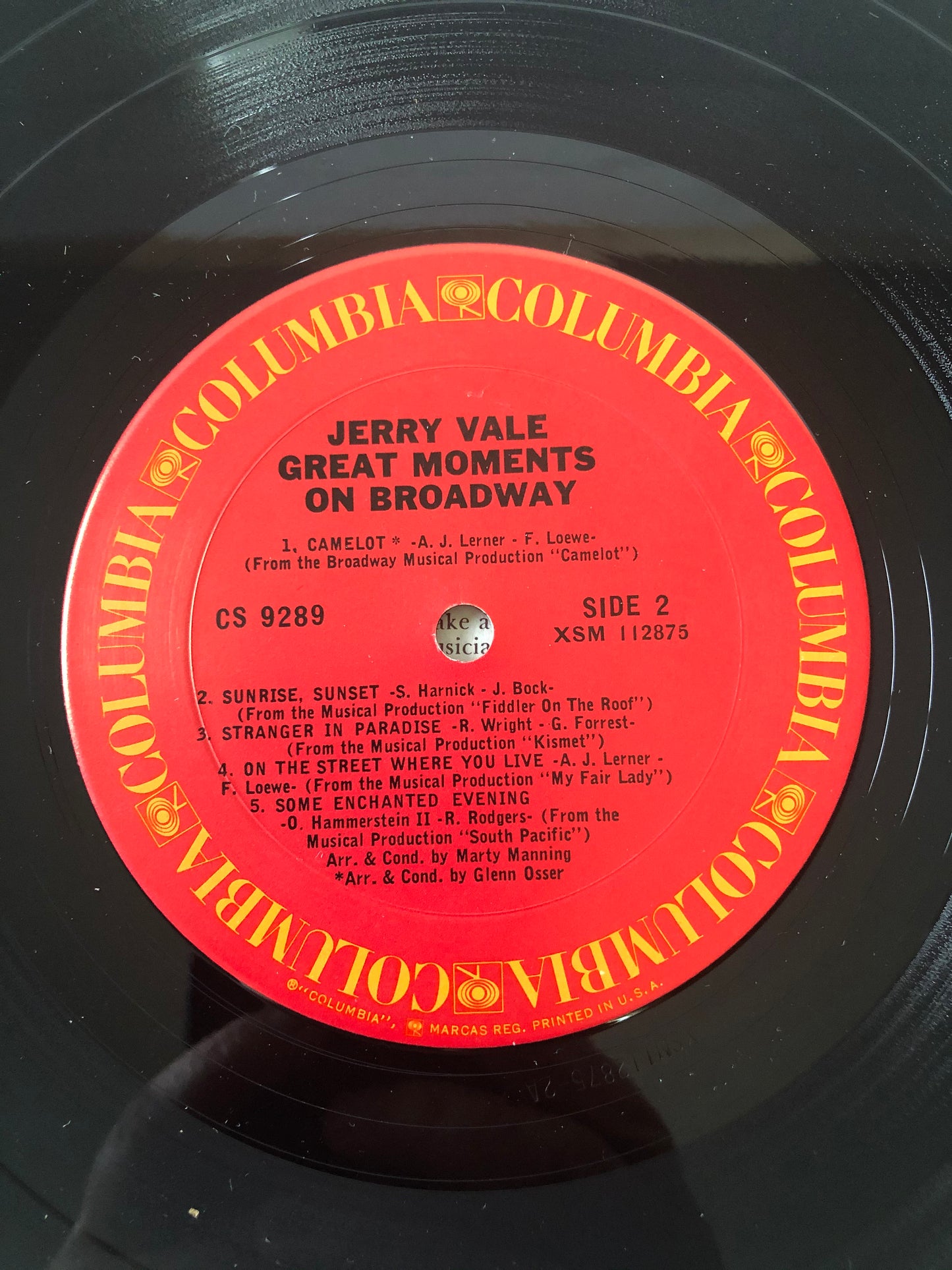 1960s Columbia Jerry Vale Greatest Moments on Broadway CS 9289 LP Record Album Vinyl