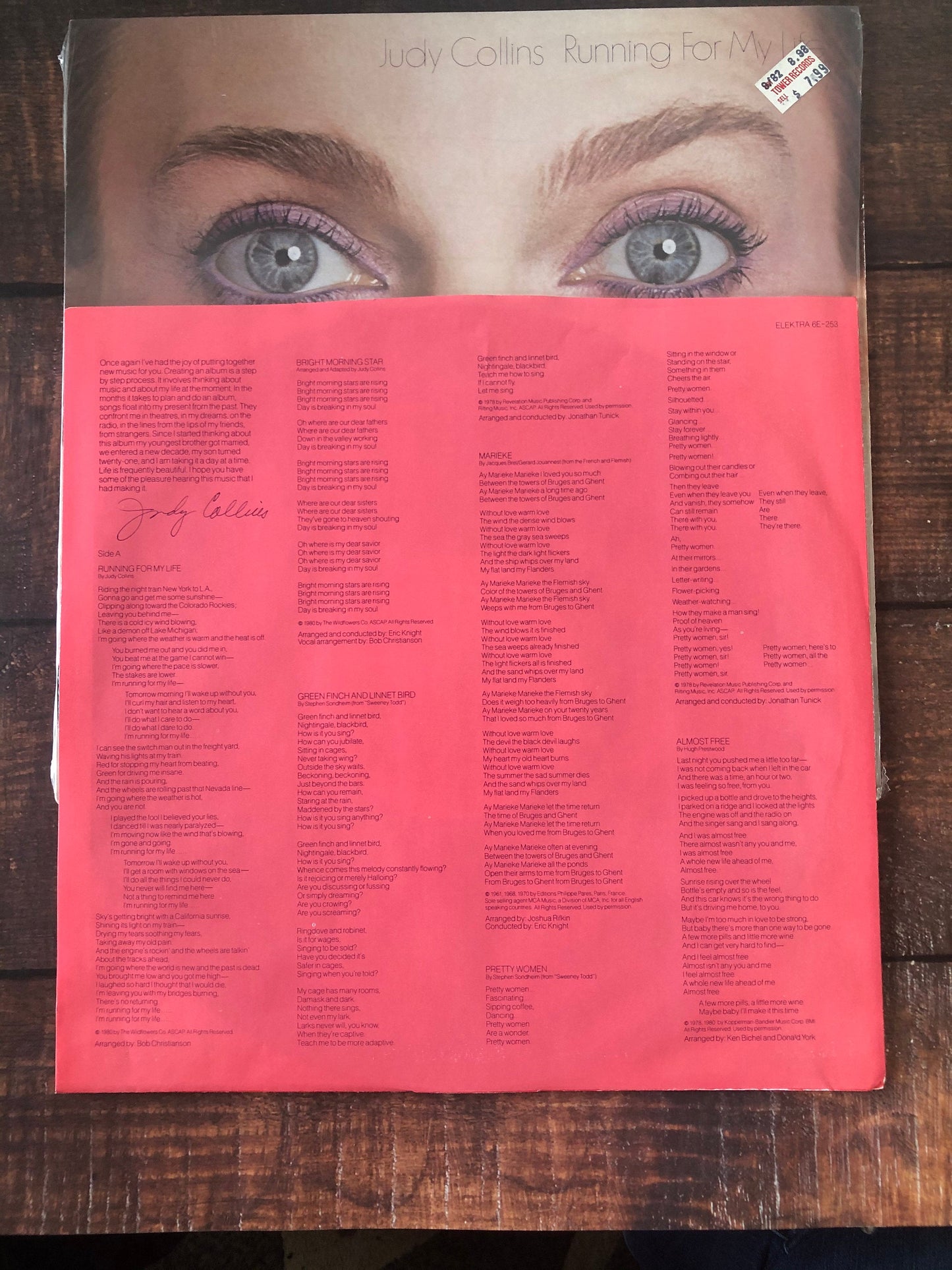 1980 Elektra Records Judy Collins Running For My Life 6E-253 LP Album Vinyl