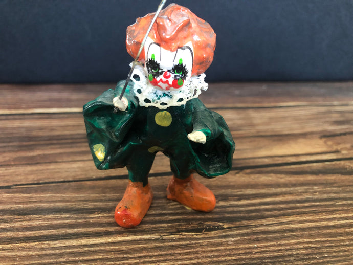 Vintage Miniature Paper Mache Mexican Folk Art Clown Figurine Holding Balloon