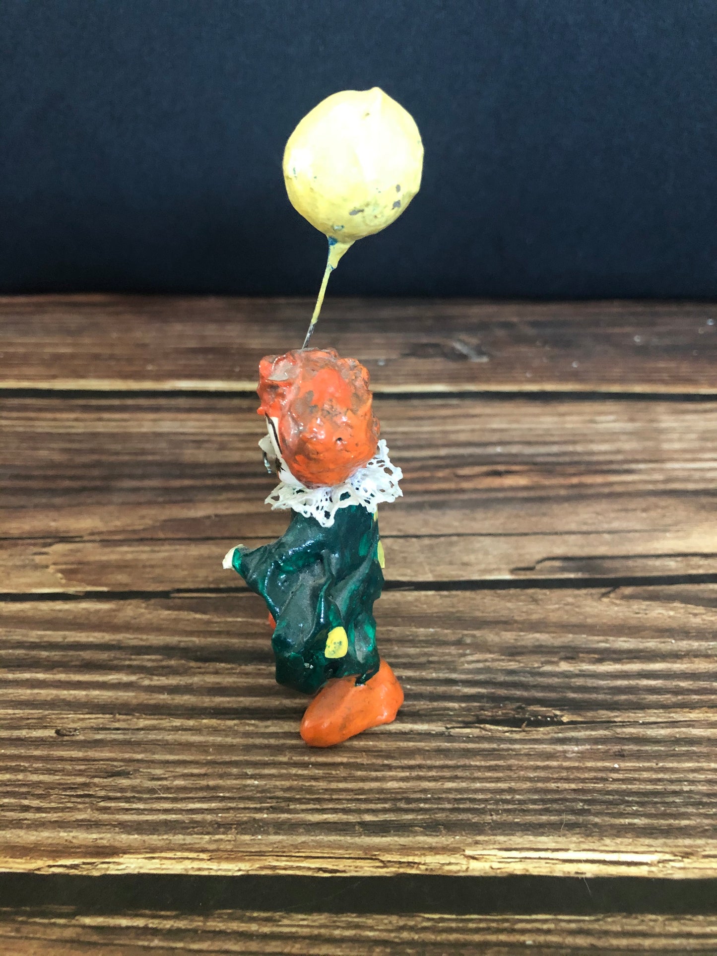 Vintage Miniature Paper Mache Mexican Folk Art Clown Figurine Holding Balloon
