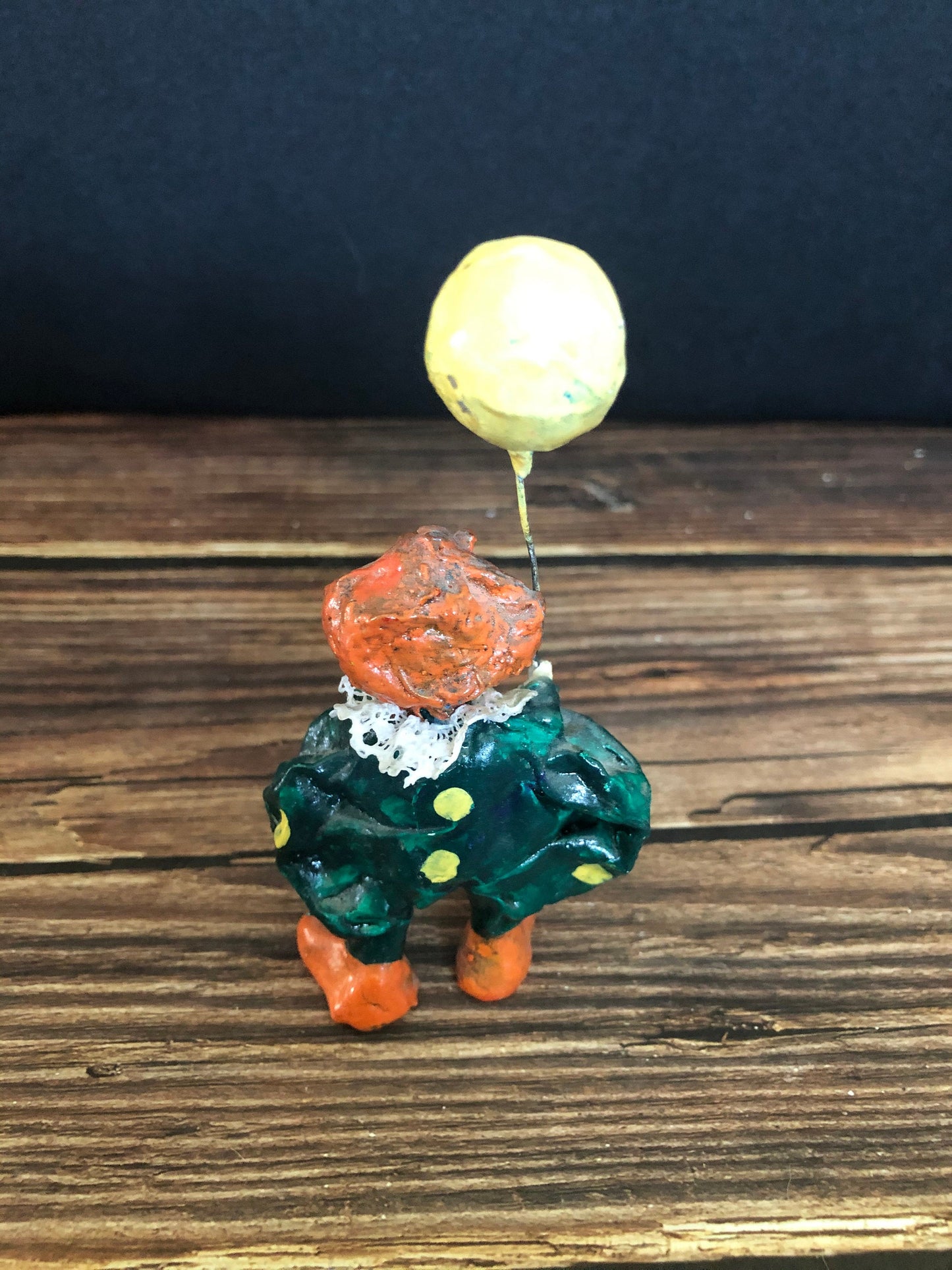 Vintage Miniature Paper Mache Mexican Folk Art Clown Figurine Holding Balloon
