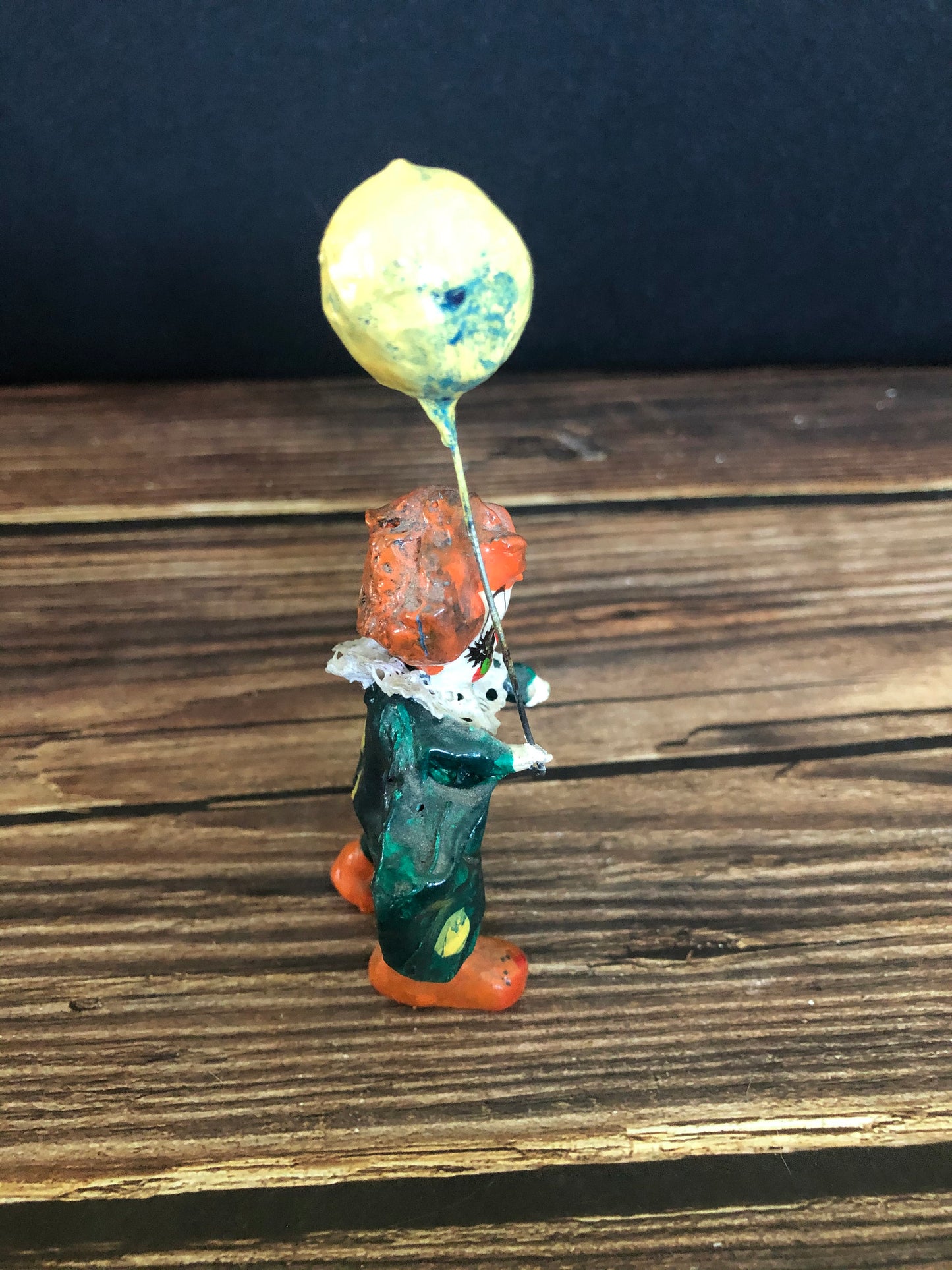 Vintage Miniature Paper Mache Mexican Folk Art Clown Figurine Holding Balloon