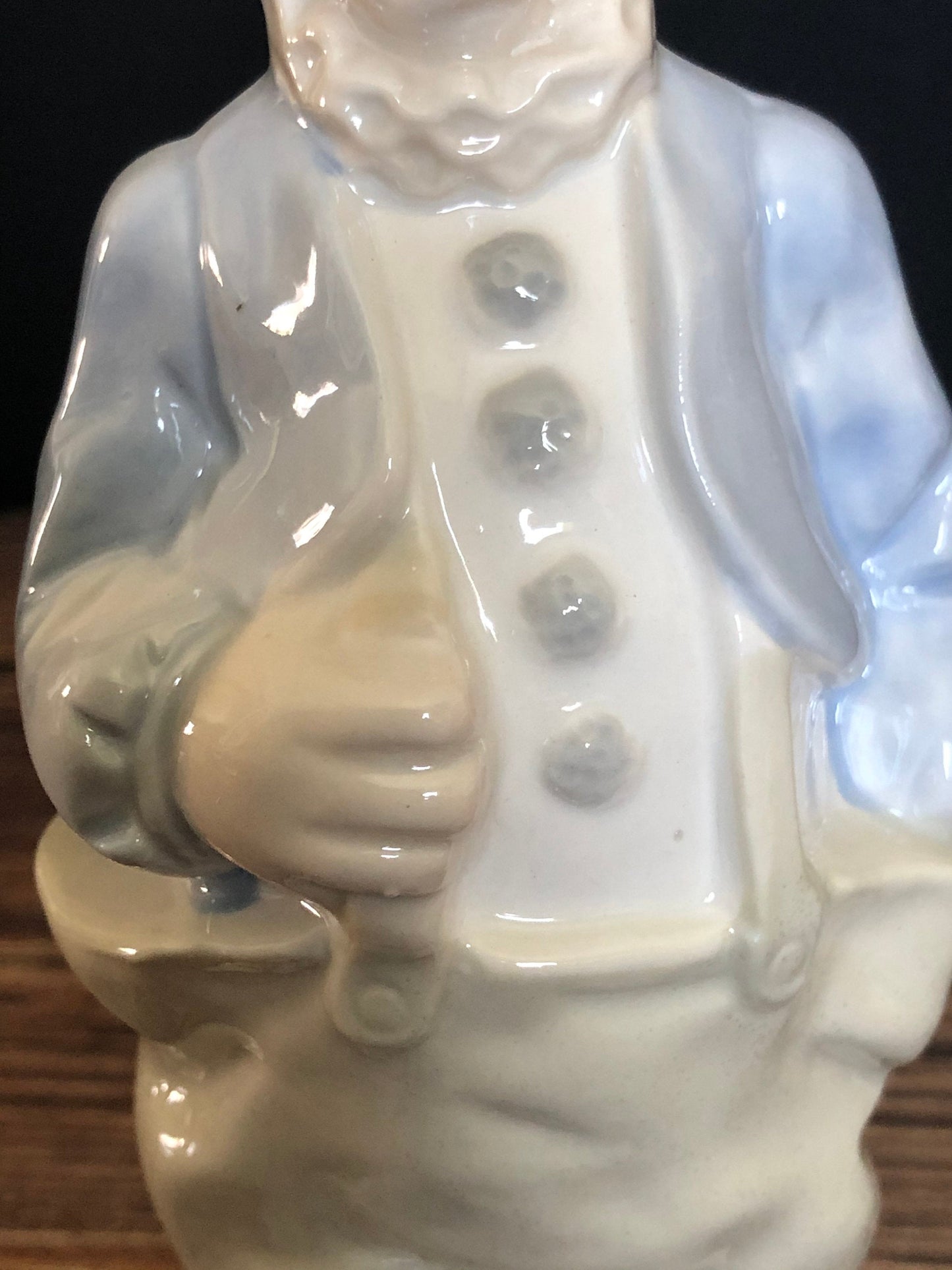 Vintage Blue and White Porcelain Clown With Hand In Pocket Figurine