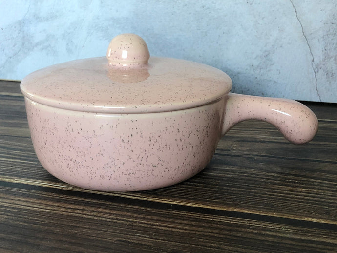 Individual Size Pink Speckled Stoneware Covered Soup Bowl Casserole Dish With Lid