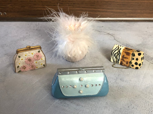 Lot of Four Ceramic Handbag Purses, Ceramic Purse Shaped Figurine, Decorative Ceramic Handbag Purses