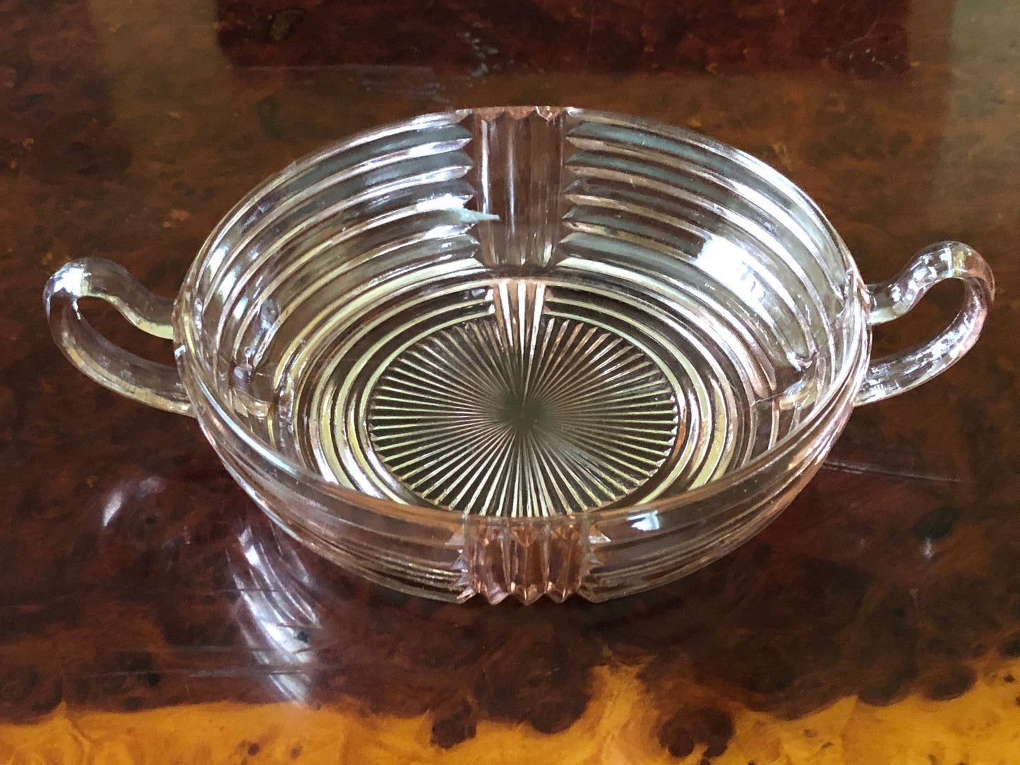 Anchor Hocking Manhattan Pink Glass Ribbed Nappy Dish, Art Deco Pink Glass Dish, Pink Candy or Nut Dish