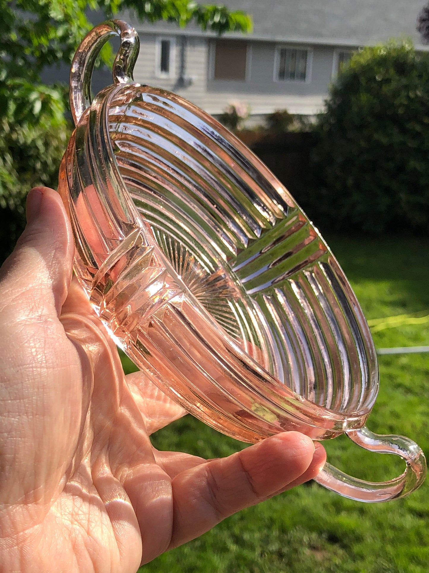 Anchor Hocking Manhattan Pink Glass Ribbed Nappy Dish, Art Deco Pink Glass Dish, Pink Candy or Nut Dish