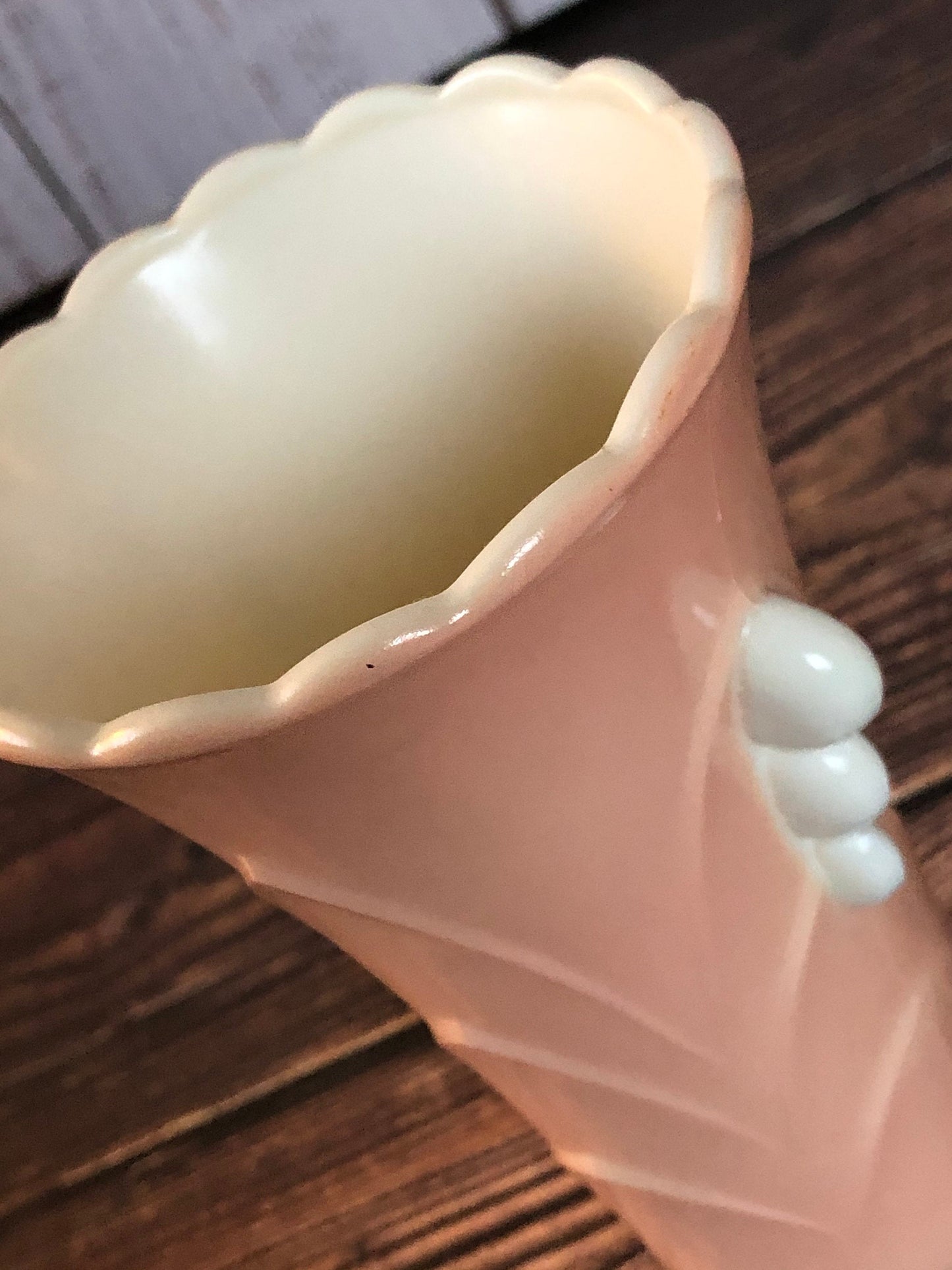 Anchor Hocking Fired-On Pink Vitrock Scalloped Art Deco Glass Table Vase