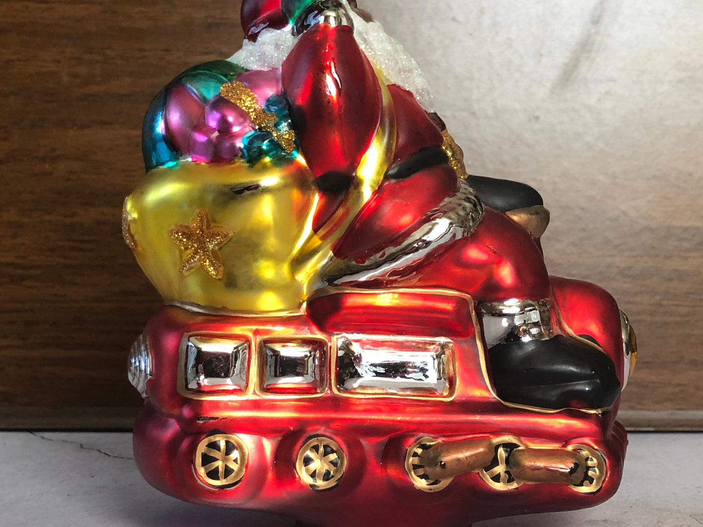 Department 56 Handblown Mercury Glass Santa and Toys on a Train (broken hanger)