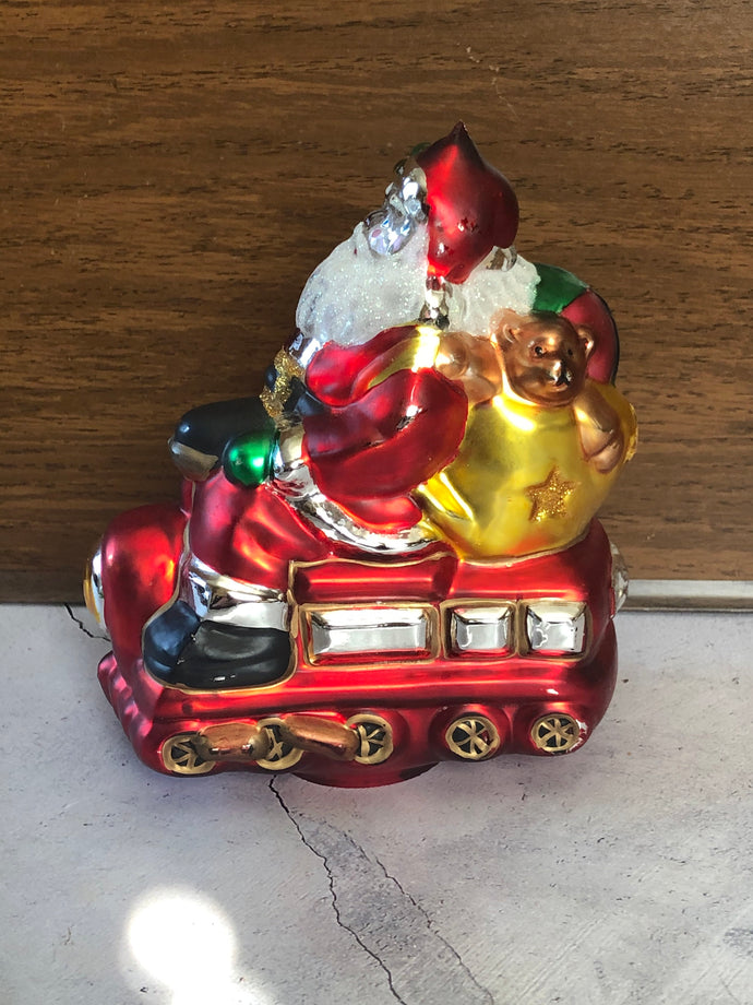 Department 56 Handblown Mercury Glass Santa and Toys on a Train (broken hanger)