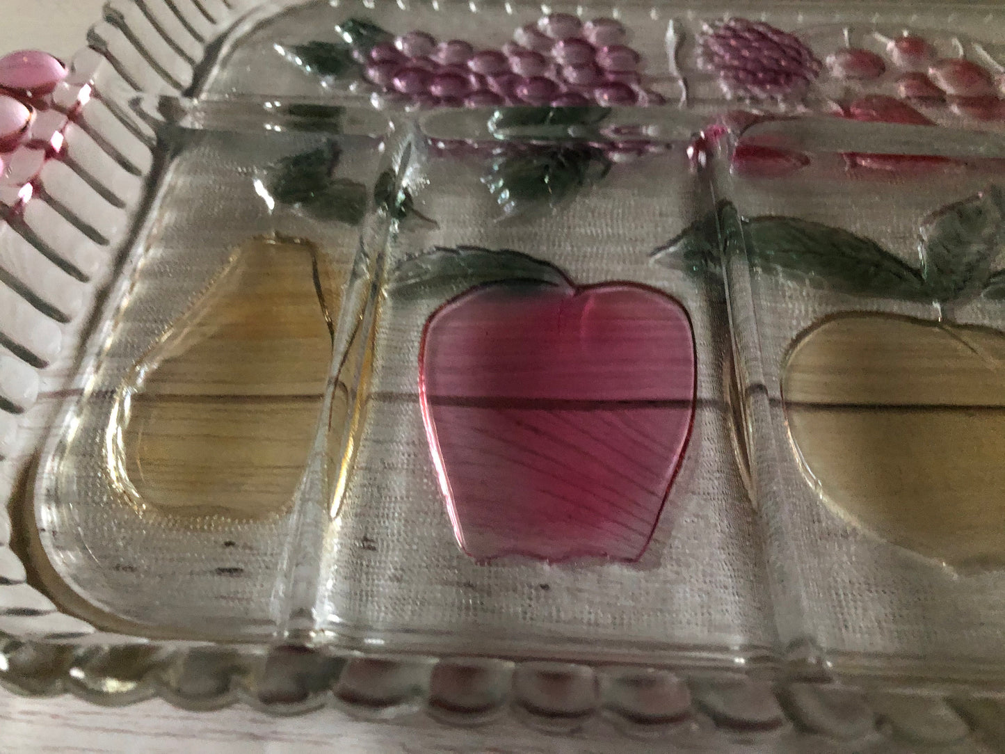 Vintage Indiana Glass 5 Part Relish Tray, Plateau A Hors D'Deuvre Rainbow Mist Serving Tray, Pink Green Yellow Purple Serving Tray