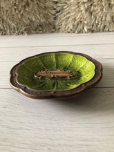 Load image into Gallery viewer, Mid Century Treasure Craft Round Trinket Dish Ashtray Brown Green Minnesota, Drip Glazed Pottery Cigarette Tray
