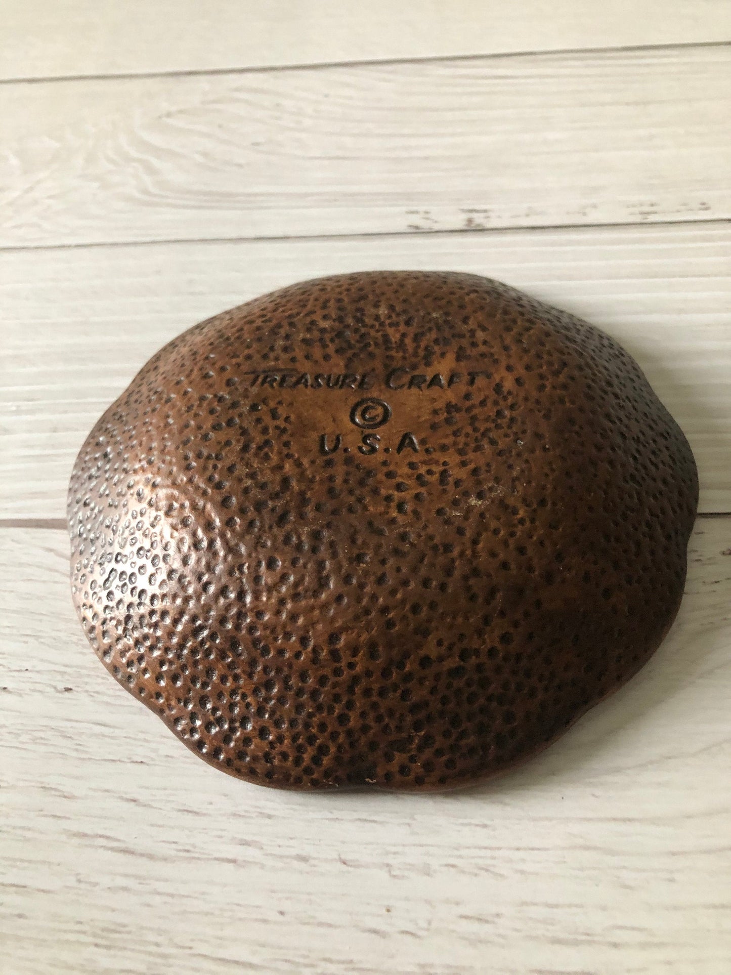 Mid Century Treasure Craft Round Trinket Dish Ashtray Brown Green Minnesota, Drip Glazed Pottery Cigarette Tray