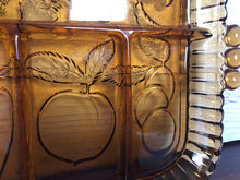 Load image into Gallery viewer, Fruits Amber Glass Relish Dish by Indiana Glass, 5 Part Relish Dish Serving Tray, Amber Glass with Embossed Fruit. Discontinued
