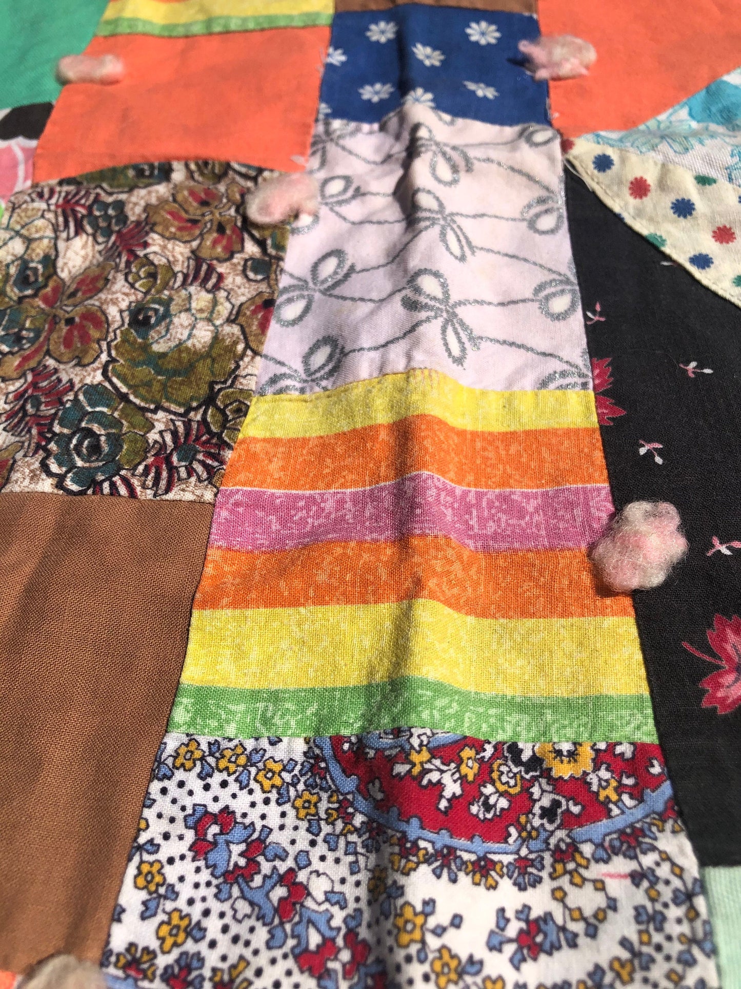 Adorable Vintage Handmade Cotton Fabrics Reversible Doll Quilt and Pillow