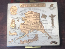 Load image into Gallery viewer, Vintage Souvenir Etched Alaska Gold Tone Metal Powder Compact with Mirror
