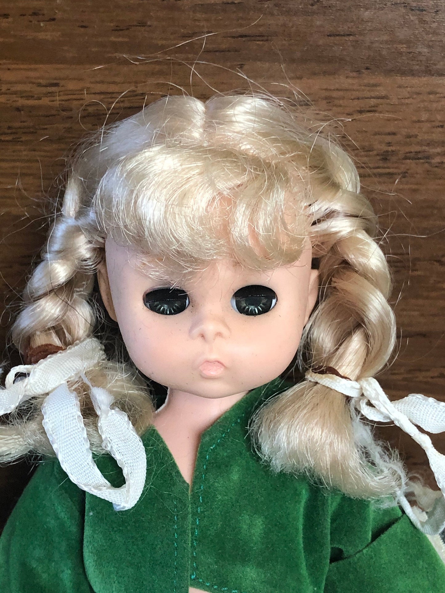 Vintage Playmates Precious Playmates Poseable Jointed Doll in Green, Vintage Collectible Playmates Doll