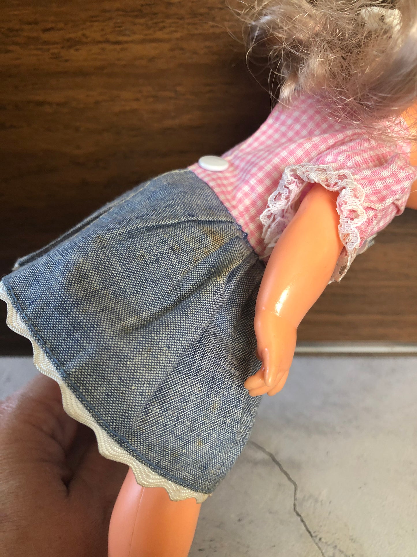 Vintage Playmates Precious Playmates Poseable Jointed Doll in Levi Dress and Pink Shirt, Vintage Collectible Playmates Doll #6123