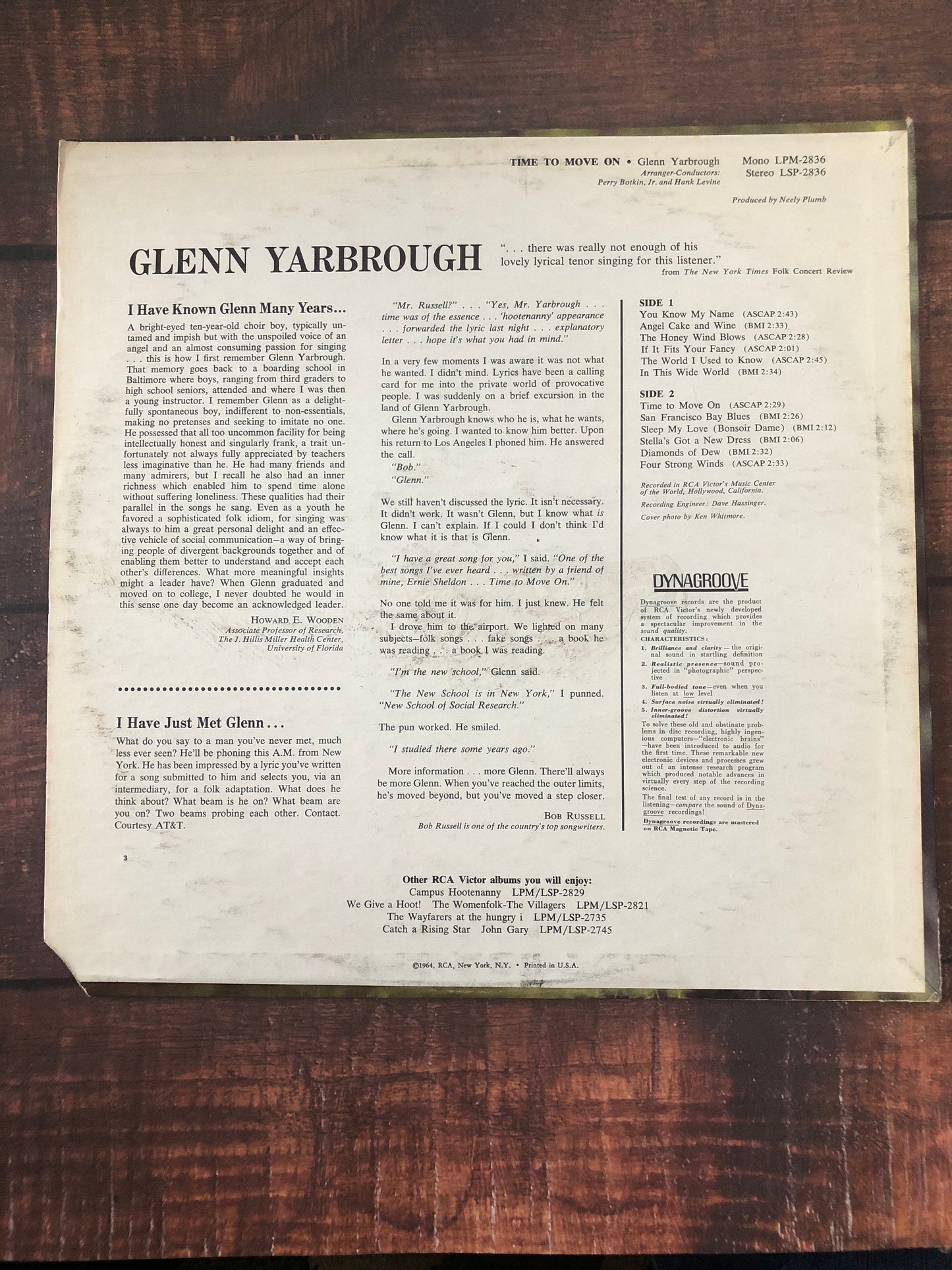1964 RCA Victor Glenn Yarbrough Time to Move On LSP-2836
