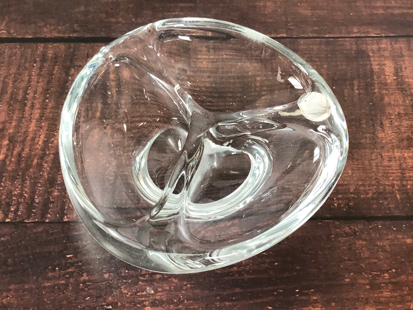 Mid Century Modern Thick Hand Blown Three 3 Chamber Crystal Clear Glass Dish from Action International, MCM Heavy Glass Dish