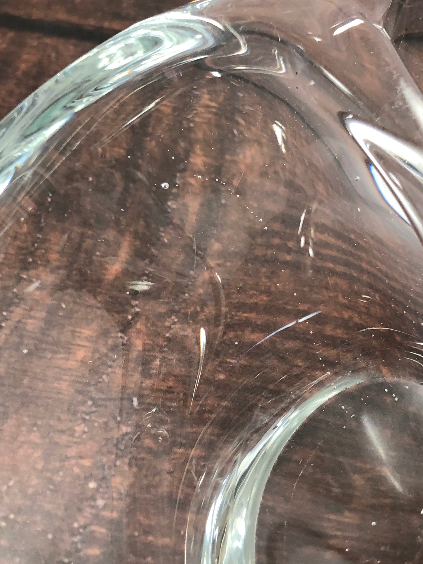 Mid Century Modern Thick Hand Blown Three 3 Chamber Crystal Clear Glass Dish from Action International, MCM Heavy Glass Dish