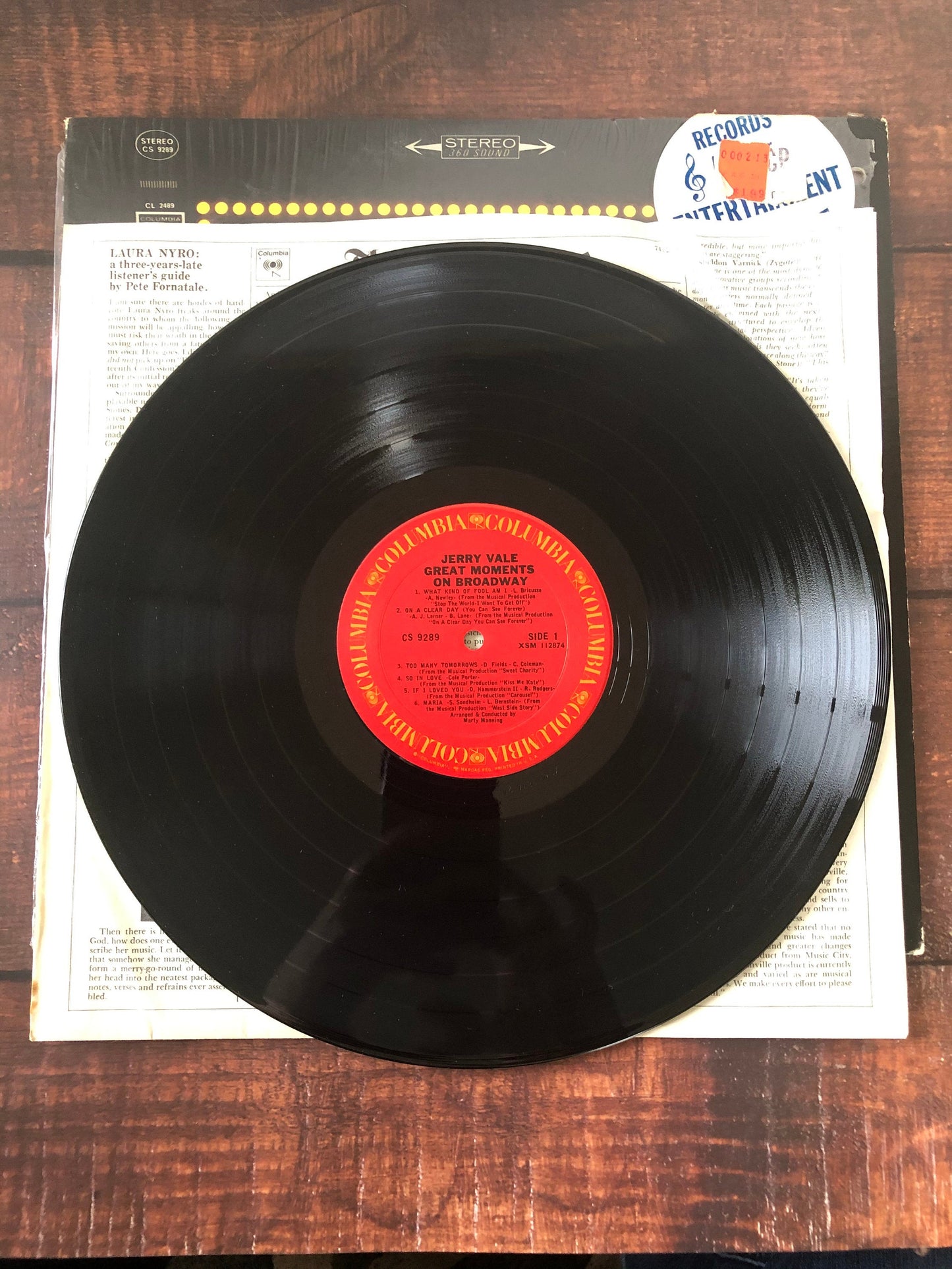 1960s Columbia Jerry Vale Greatest Moments on Broadway CS 9289 LP Record Album Vinyl