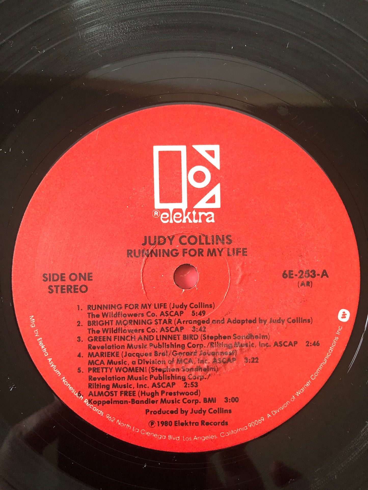 1980 Elektra Records Judy Collins Running For My Life 6E-253 LP Album Vinyl