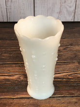 Load image into Gallery viewer, 1940s Anchor Hocking Scalloped Rim Milk Glass Teardrop and Pearl Knobbed Table Vase
