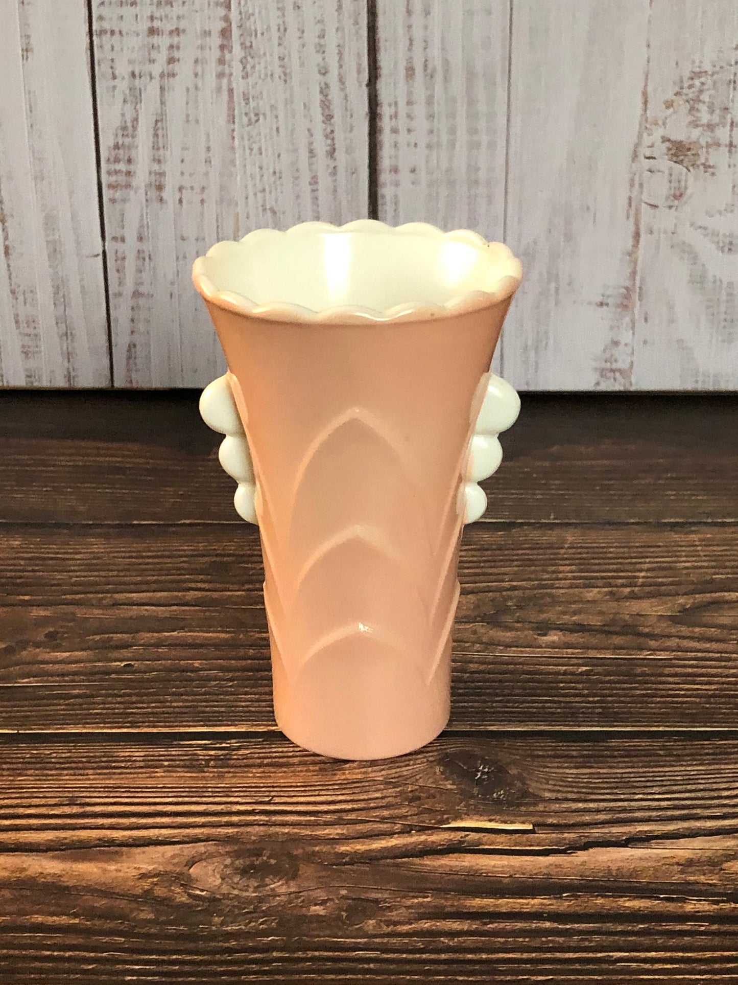 Anchor Hocking Fired-On Pink Vitrock Scalloped Art Deco Glass Table Vase