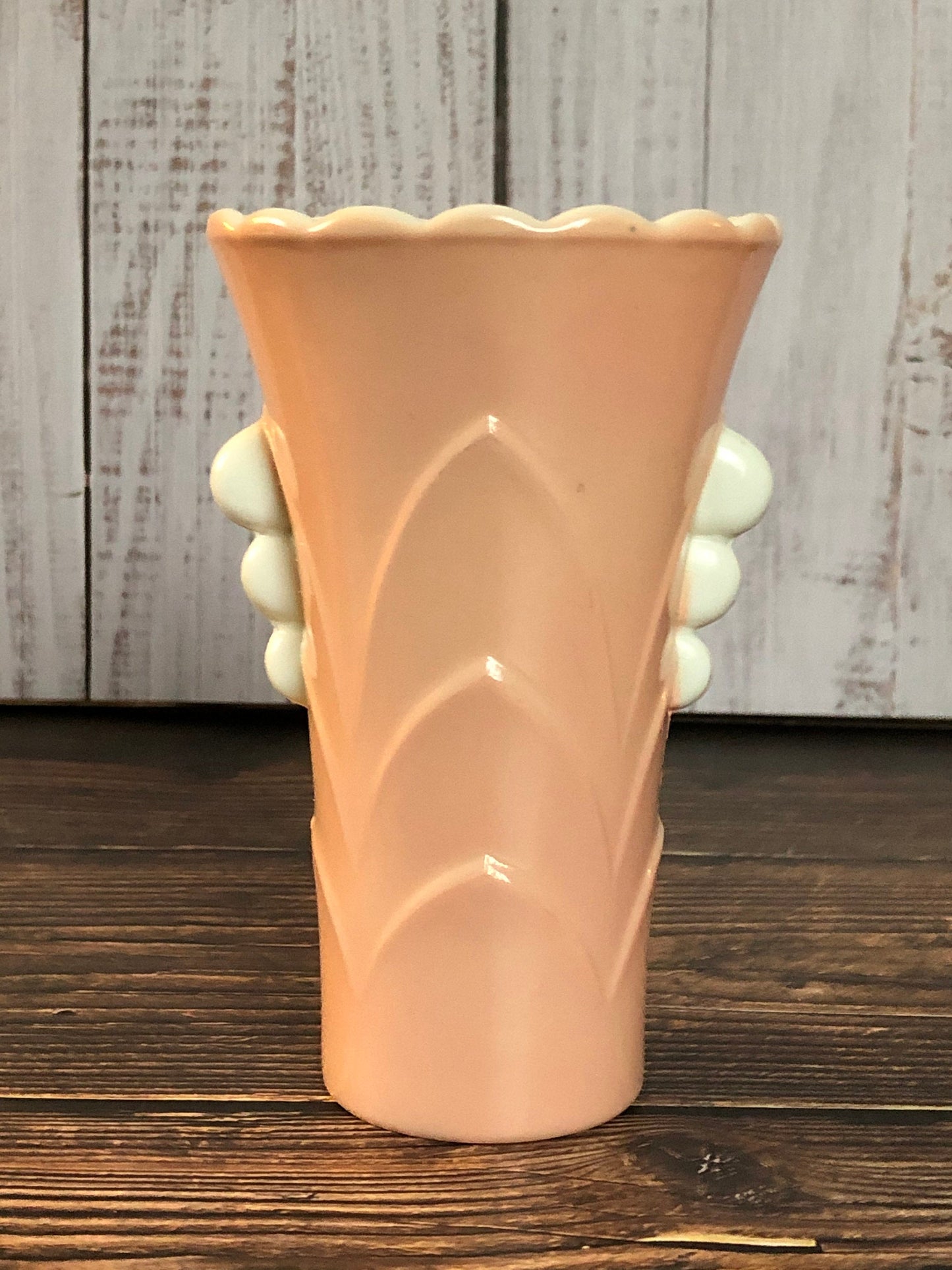 Anchor Hocking Fired-On Pink Vitrock Scalloped Art Deco Glass Table Vase