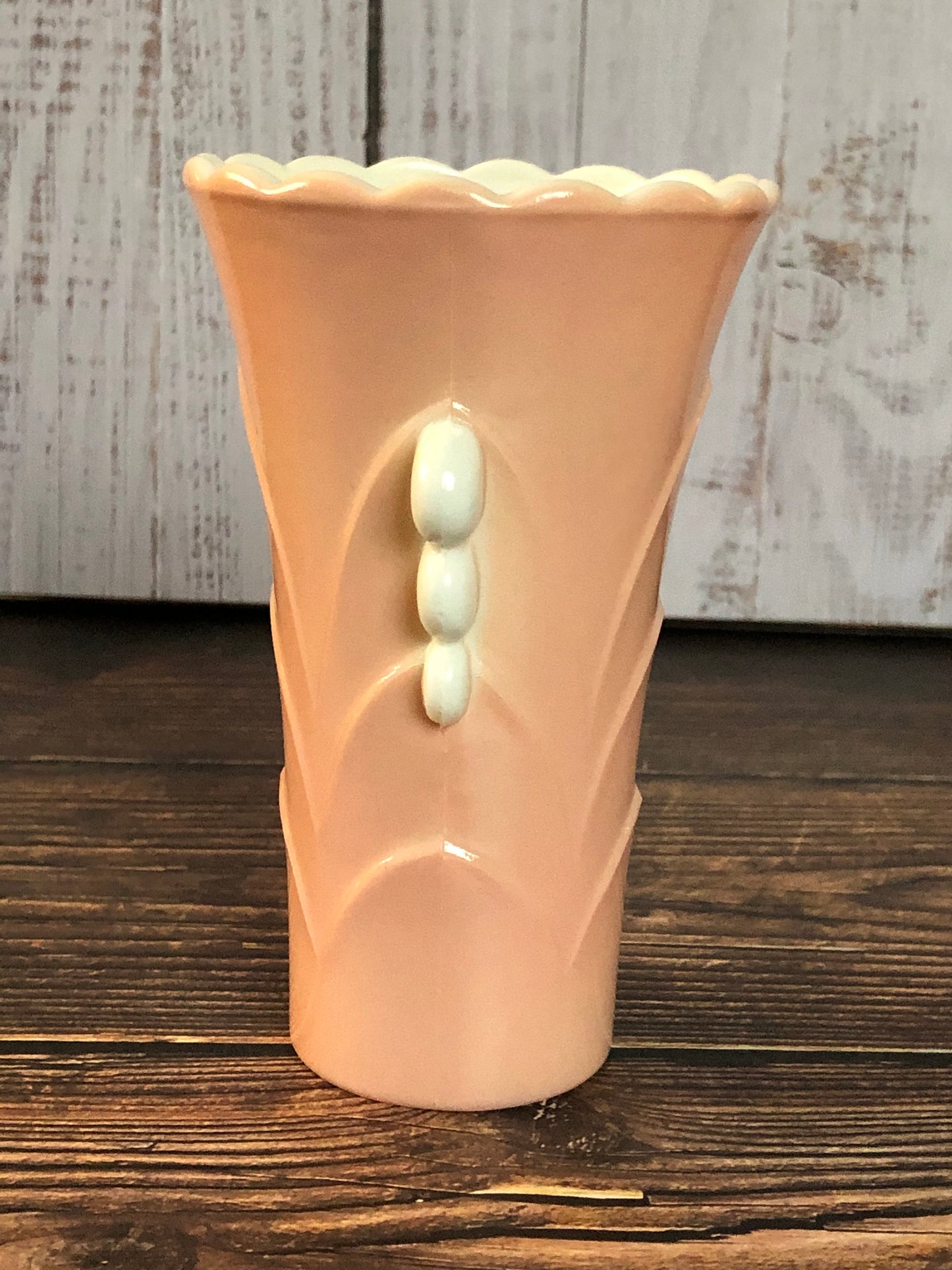 Anchor Hocking Fired-On Pink Vitrock Scalloped Art Deco Glass Table Vase