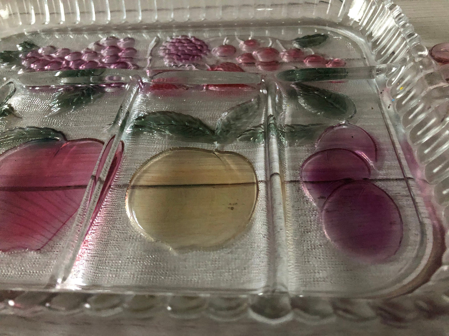 Vintage Indiana Glass 5 Part Relish Tray, Plateau A Hors D'Deuvre Rainbow Mist Serving Tray, Pink Green Yellow Purple Serving Tray