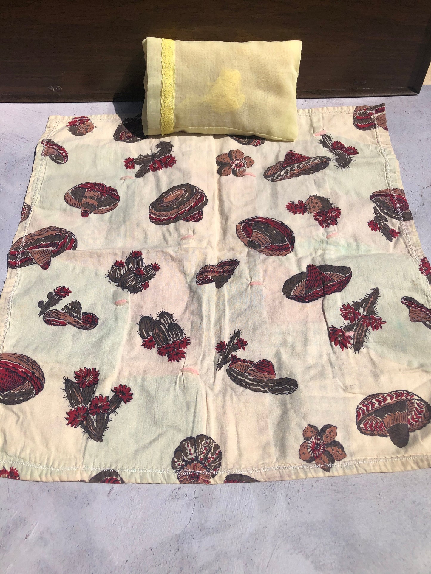 Adorable Vintage Handmade Cotton Fabrics Reversible Doll Quilt and Pillow
