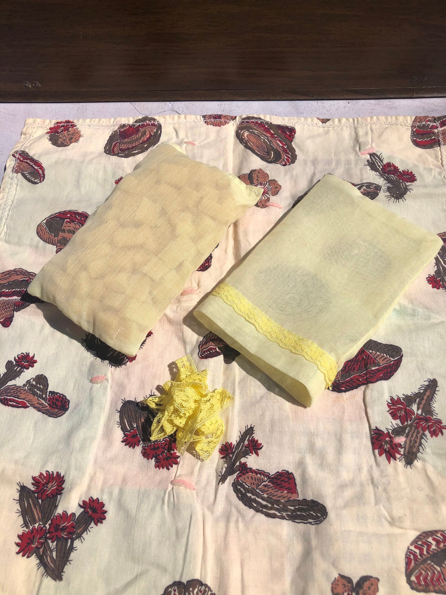 Adorable Vintage Handmade Cotton Fabrics Reversible Doll Quilt and Pillow