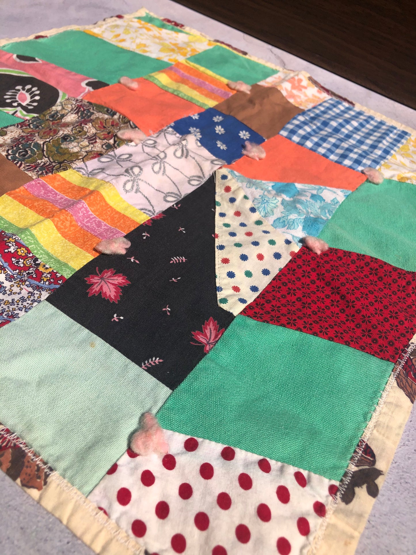 Adorable Vintage Handmade Cotton Fabrics Reversible Doll Quilt and Pillow