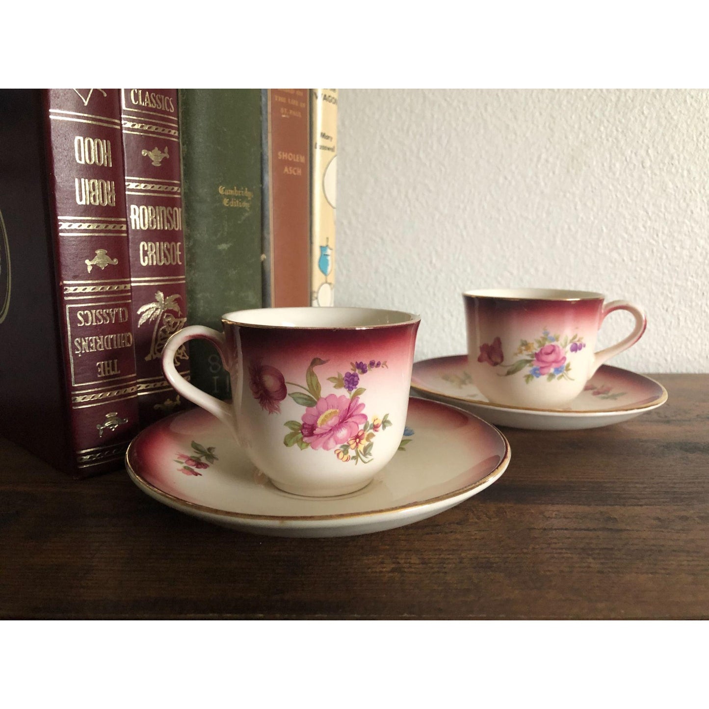 Vintage Germany Norway Teacup and Saucer Floral Rose Pattern with Gold Trim